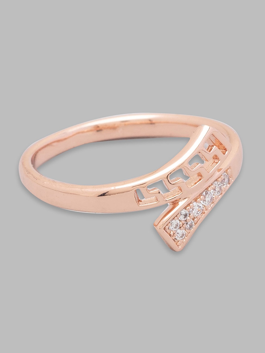 

Globus Rose Gold-Plated & White CZ Stone-Studded Finger Ring
