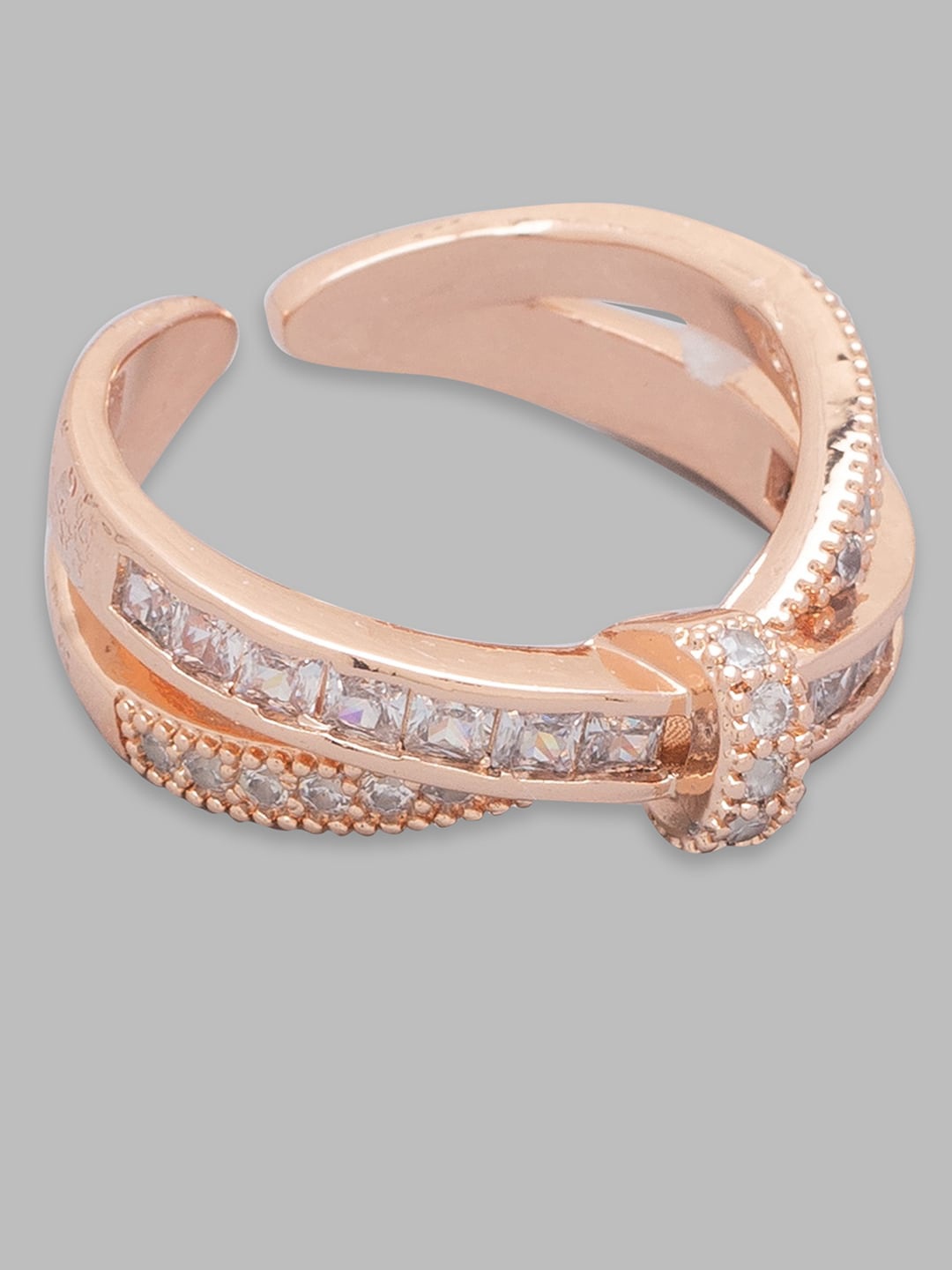 

Globus Rose Gold Plated White Stone Studded Finger Ring