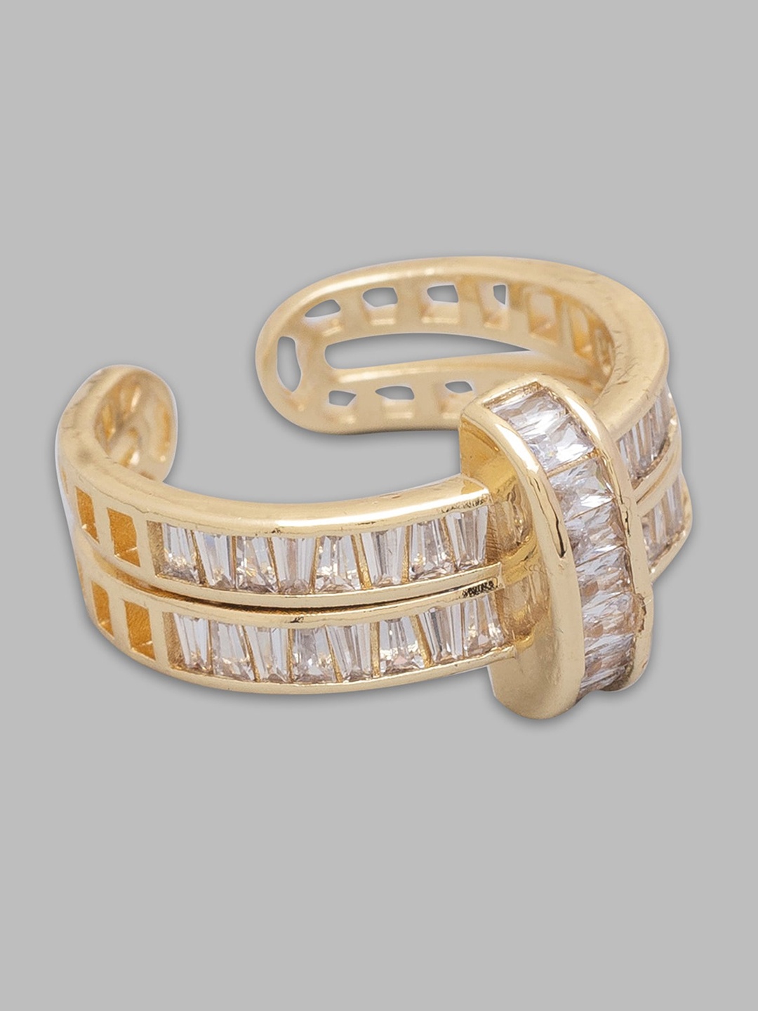 

Globus Gold-Plated & White CZ Stone-Studded Finger Ring