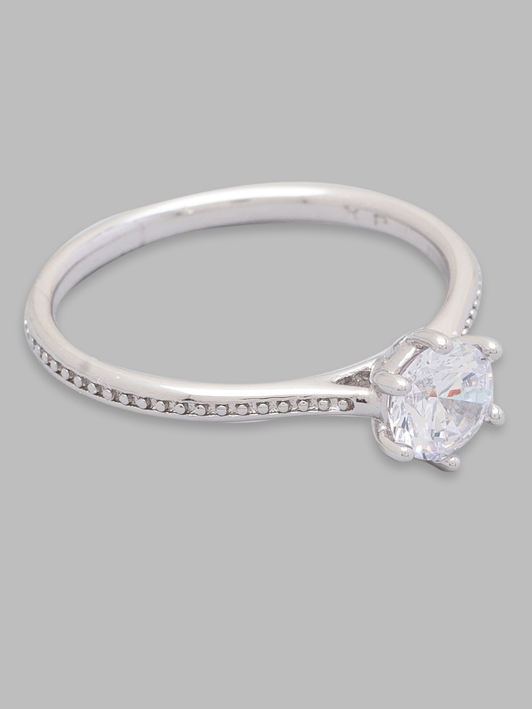 

Globus Silver-Plated White CZ-Stone Studded Finger Ring