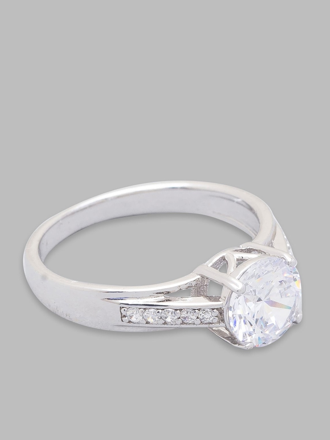 

Globus Women Silver-Plated & White CZ Stone-Studded Finger Ring