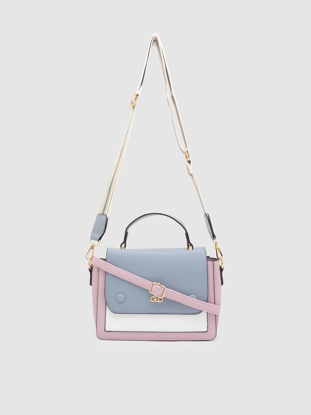 

Globus White Colourblocked PU Structured Satchel