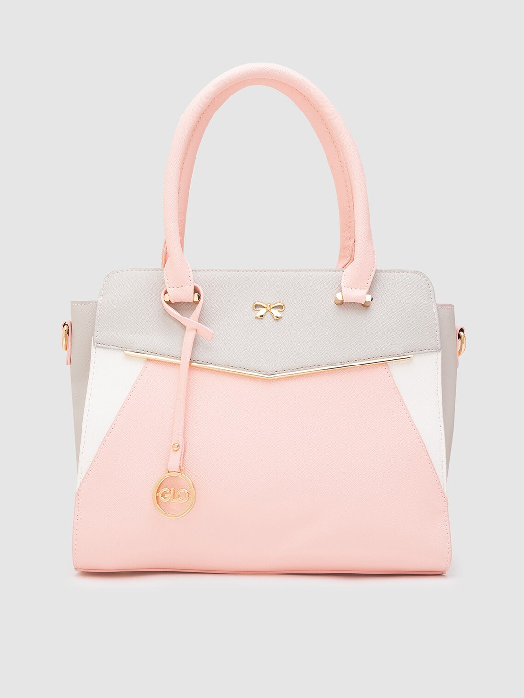 

Globus Grey & Pink Colourblocked Structured Handheld Bag