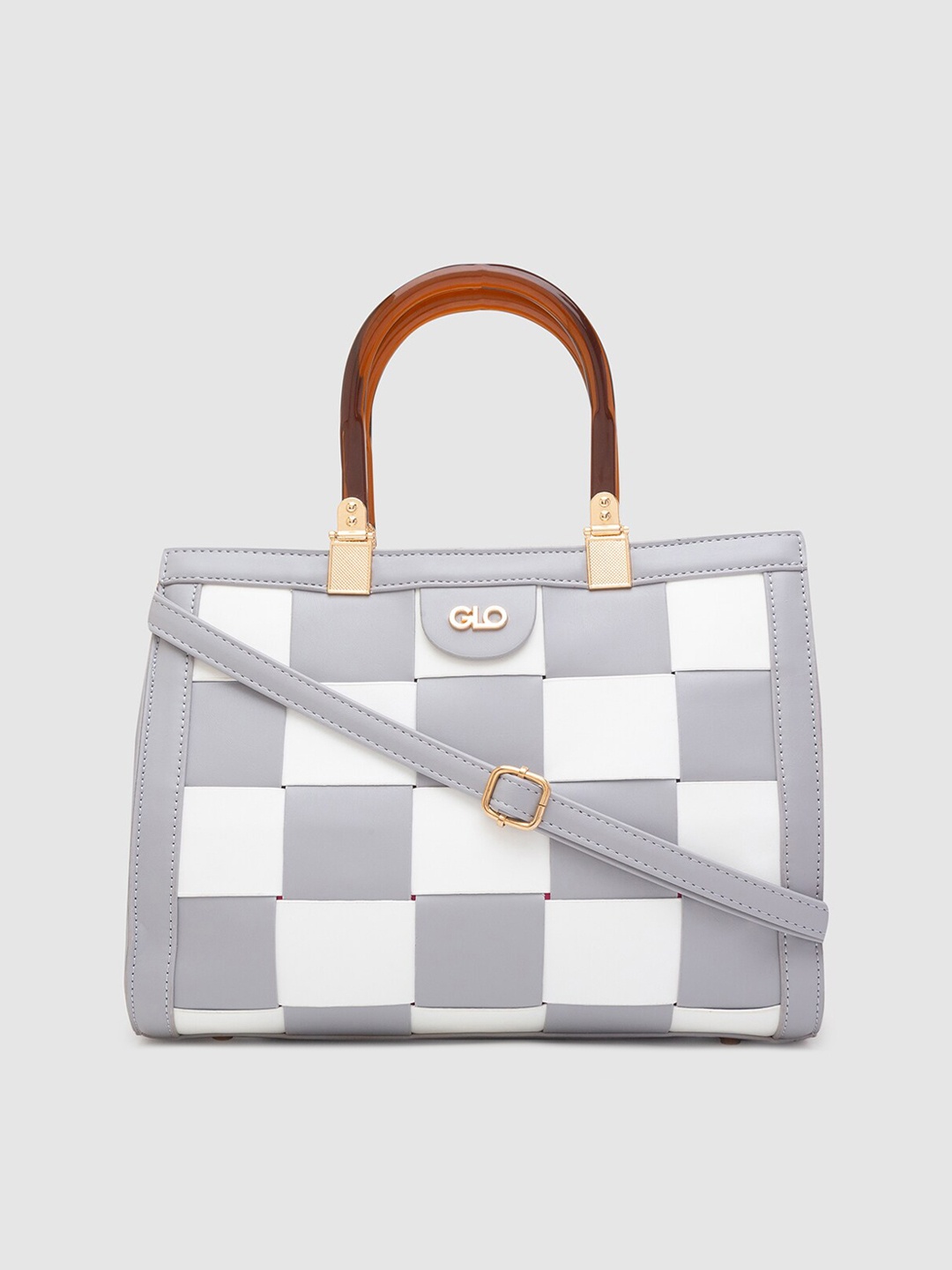 

Globus Women Grey Checked Structured Handheld Bag