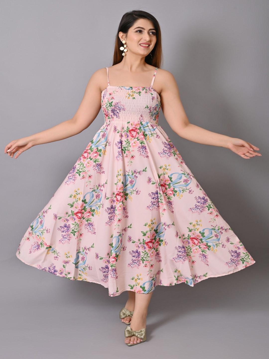 

IQRAAR Pink Floral Maxi Dress