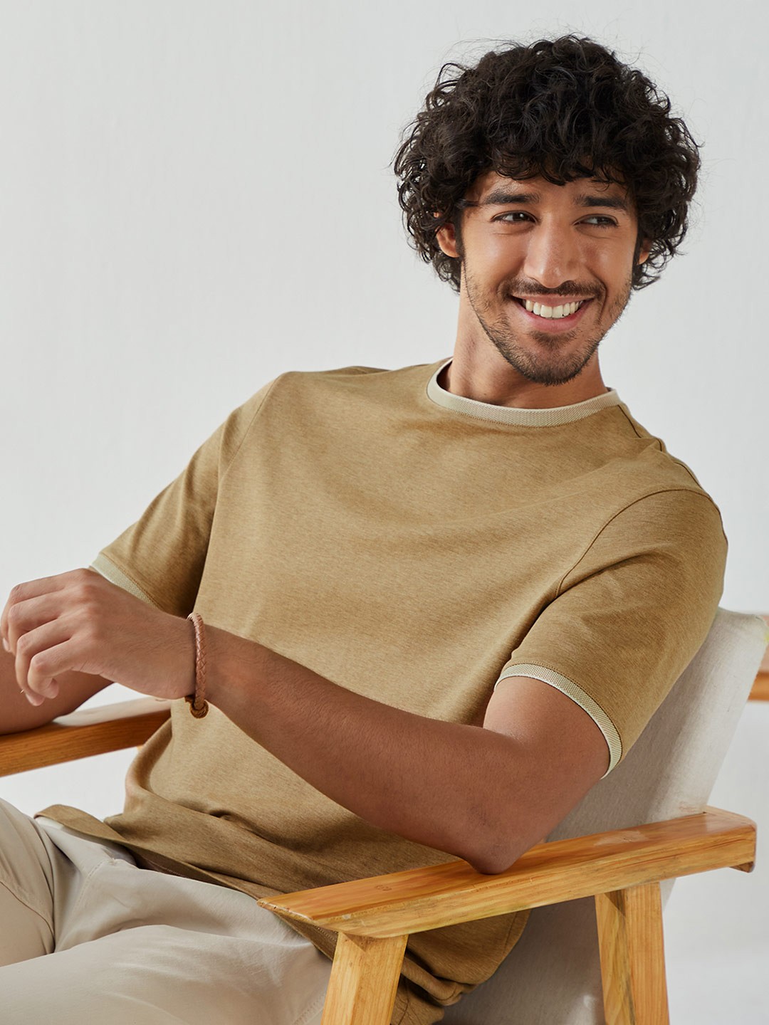 

Andamen Men Khaki Henley Neck T-shirt