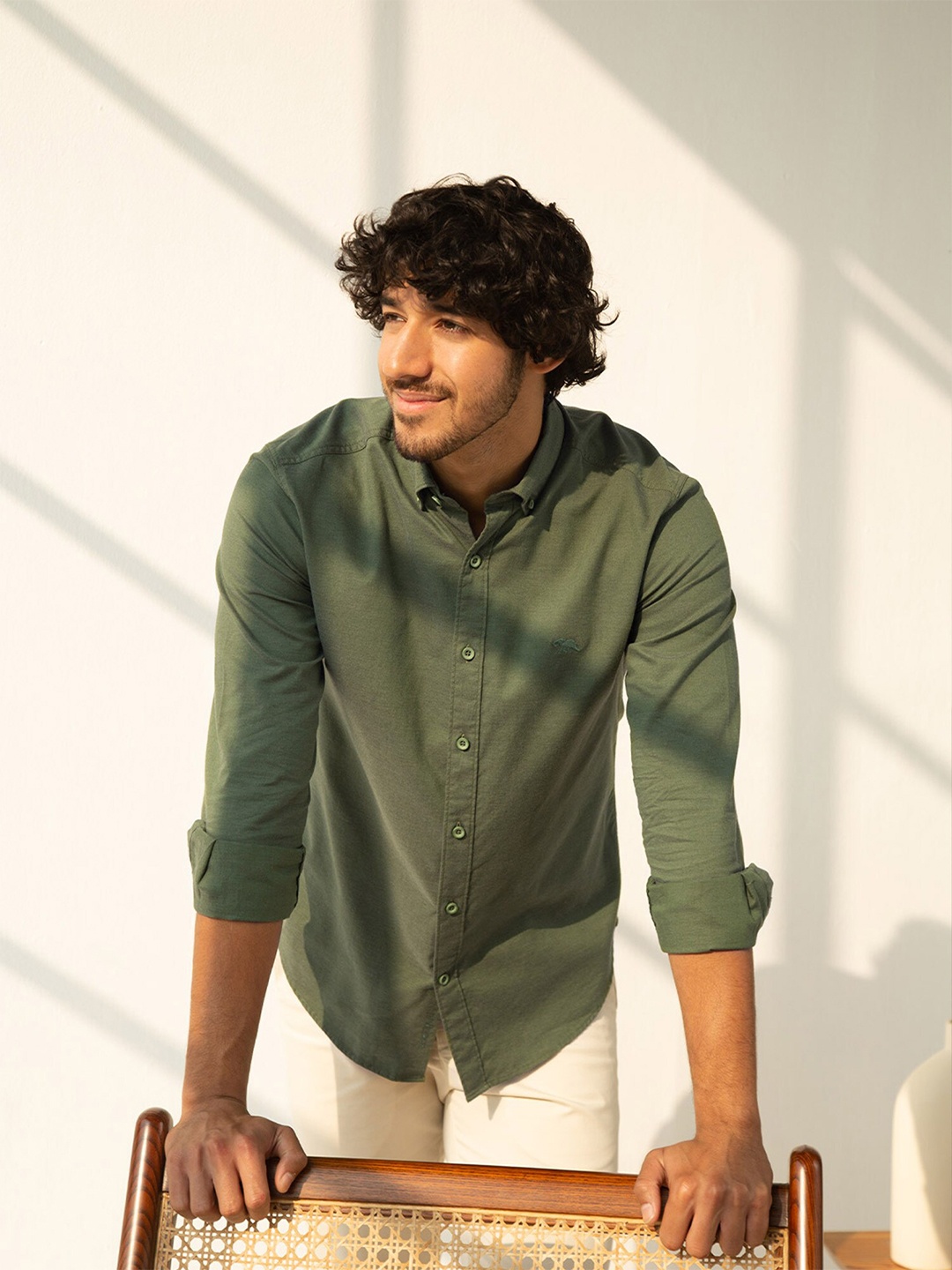 

Andamen Men Olive Green Classic Casual Shirt