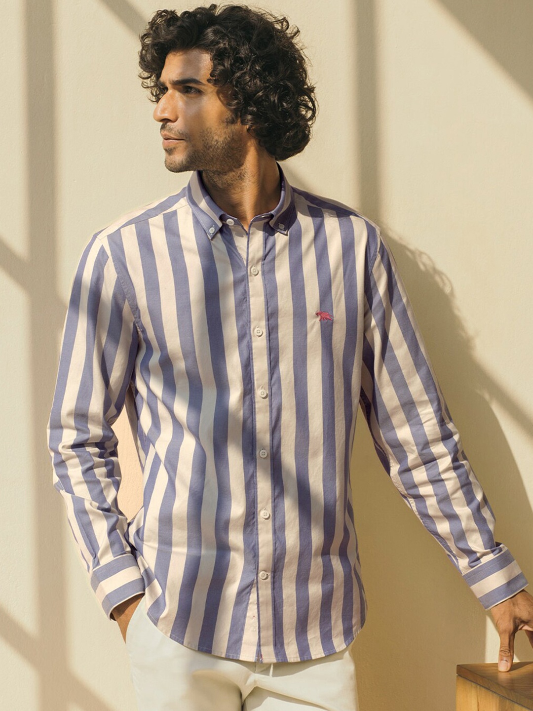 

Andamen Men Purple Classic Striped Casual Shirt