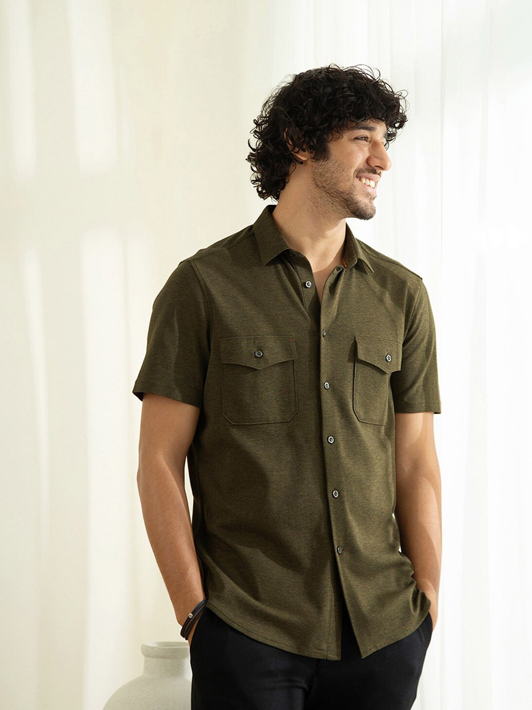 

Andamen Men Olive Green Classic Casual Shirt