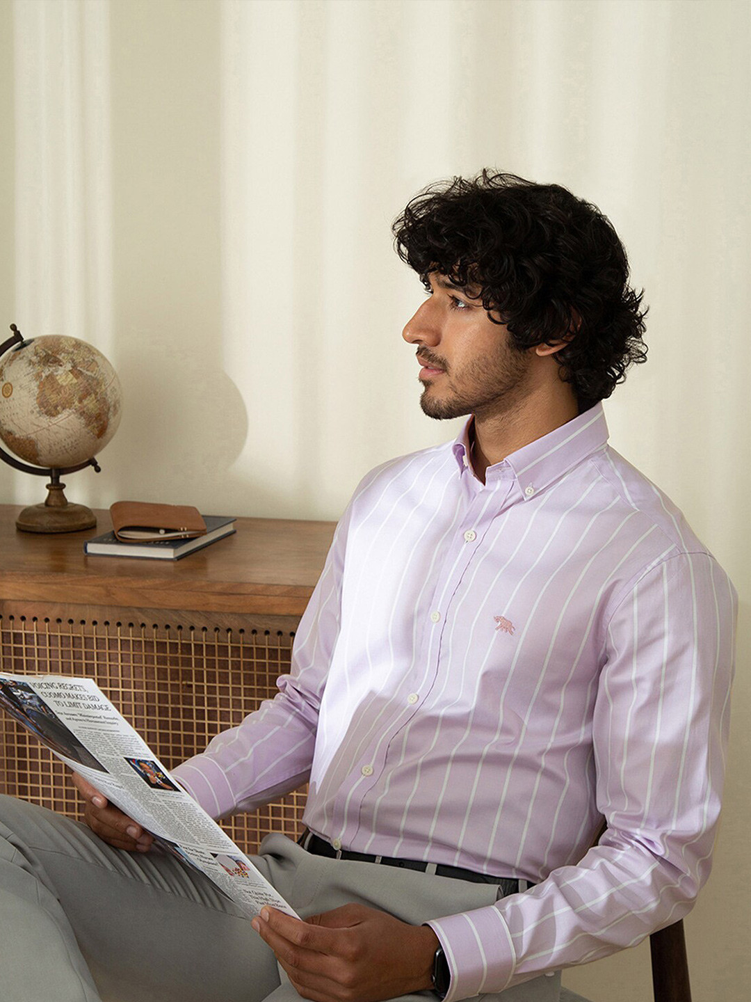 

Andamen Men Purple Classic Striped Casual Shirt