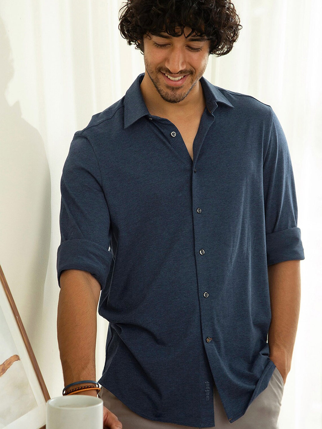 

Andamen Men Blue Classic Casual Shirt