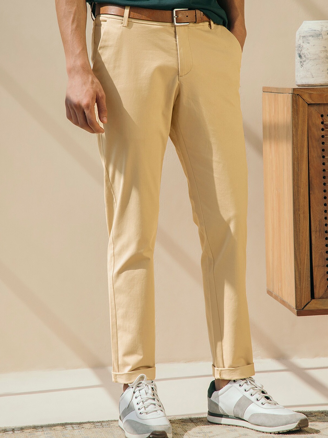 

Andamen Men Beige Slim Fit Chinos Trousers