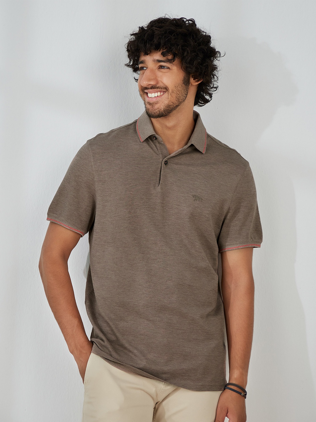 

Andamen Men Khaki Striped T-shirt