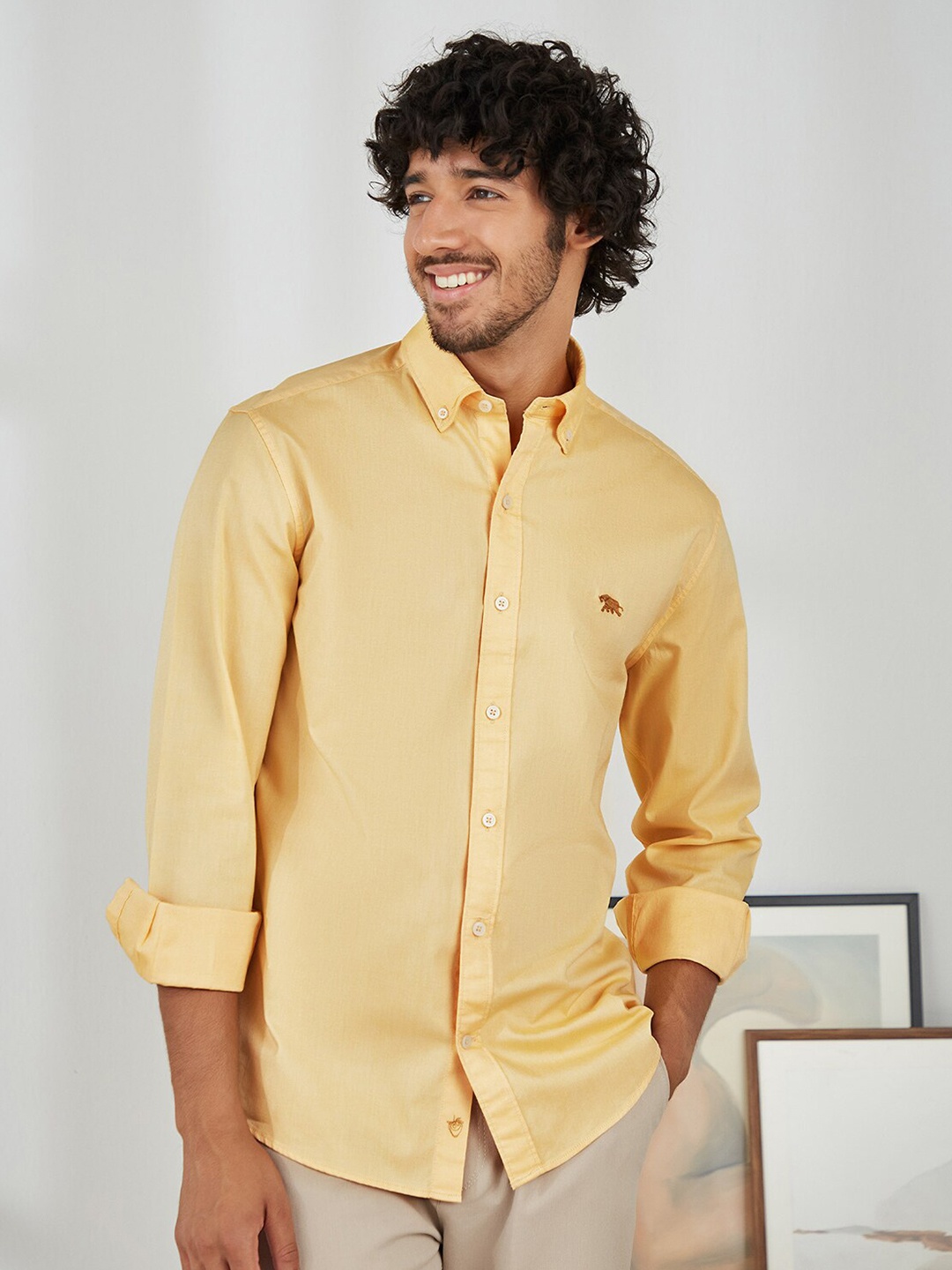 

Andamen Men Gold-Toned Classic Slim Fit Casual Shirt