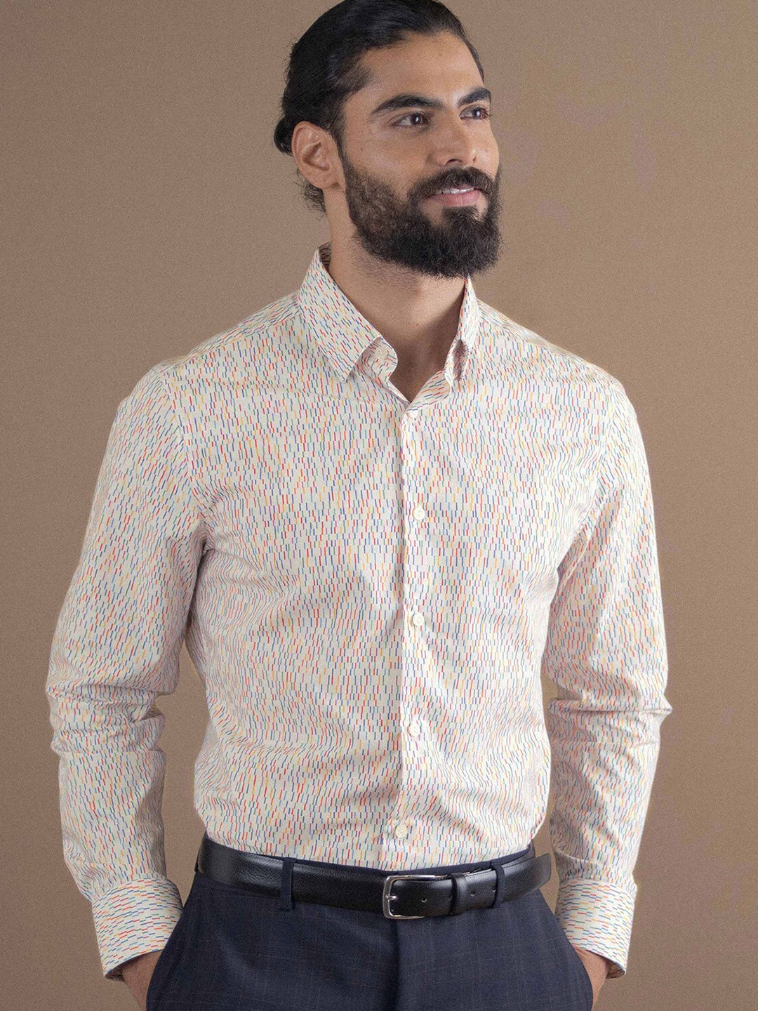 

Andamen Men Beige Classic Printed Casual Shirt