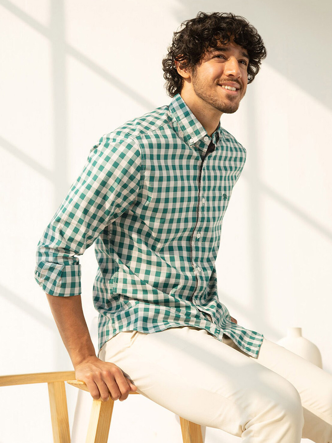 

Andamen Men Olive Green Classic Checked Casual Shirt