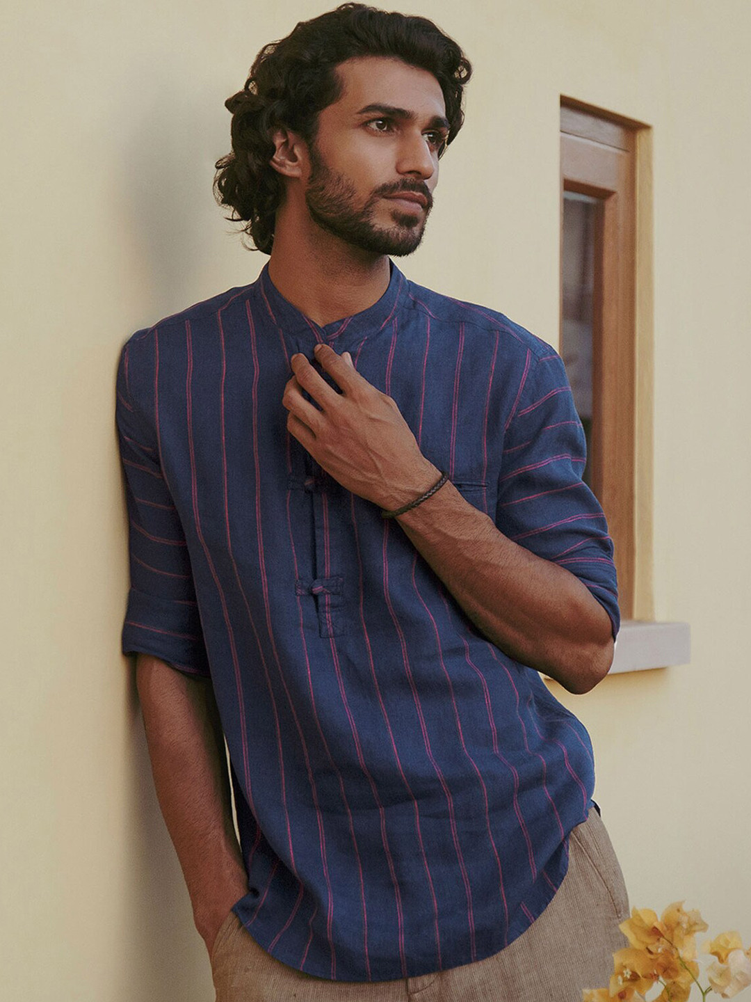 

Andamen Men Blue Classic Striped Casual Shirt