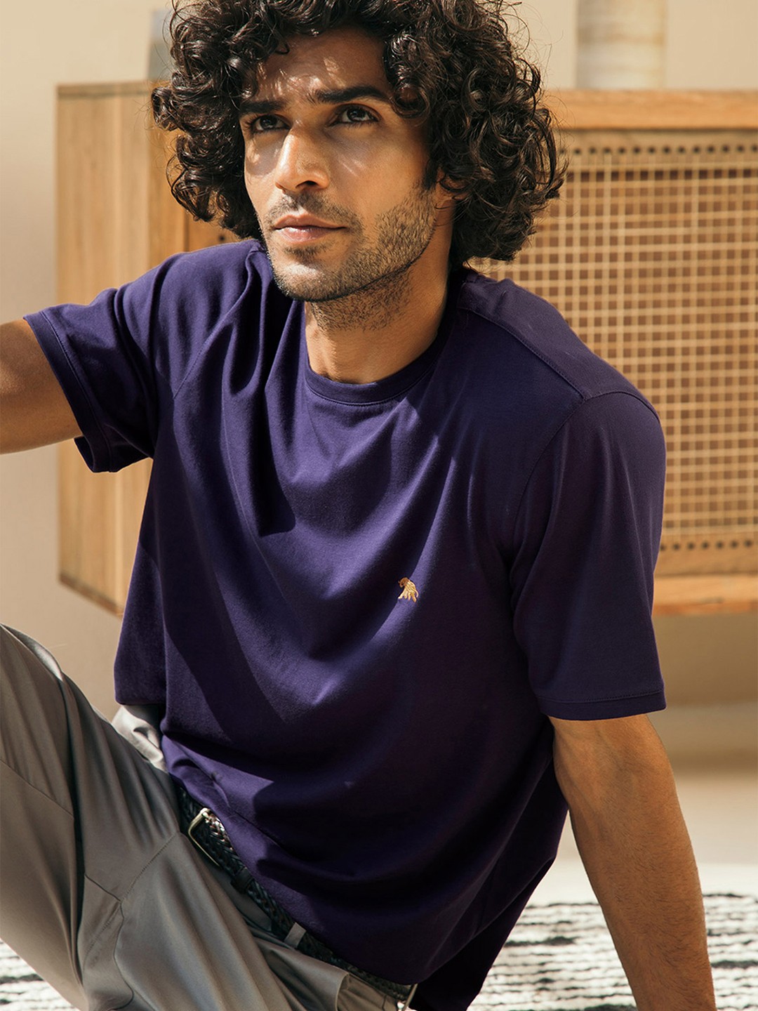 

Andamen Men Purple Mandarin Collar T-shirt