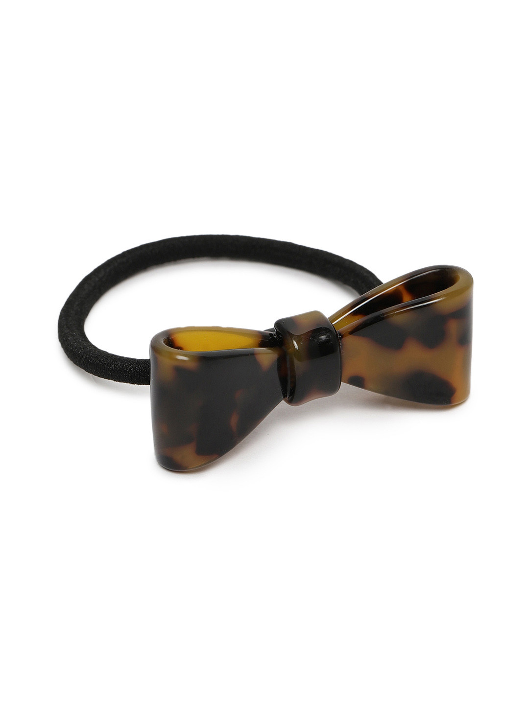 

bebe Women Dark Brown & Mustard Yellow Textured Bow Ponytail Holder