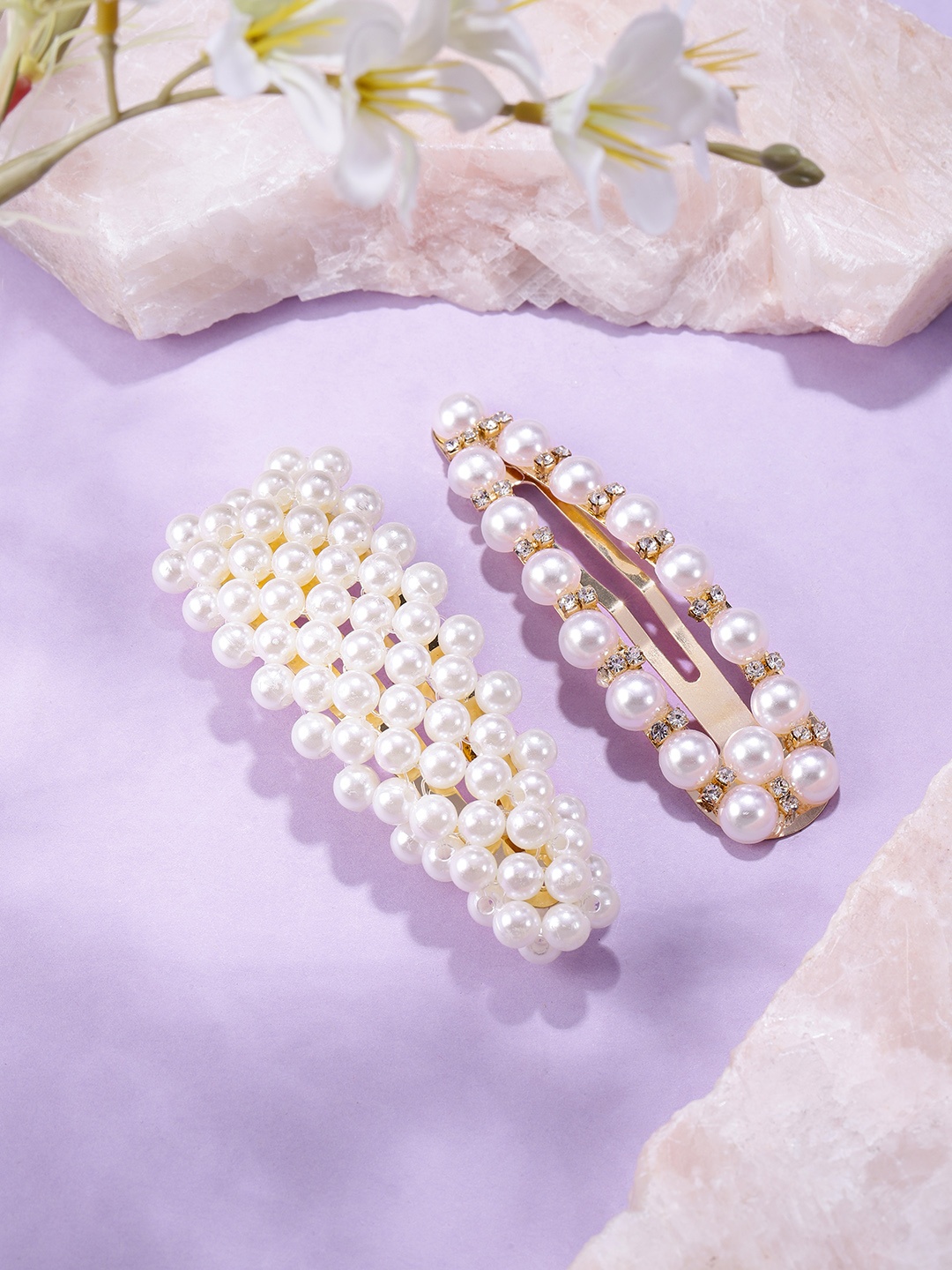 

bebe Women Set of 2 Beaded Tic Tac Hair Clips, White