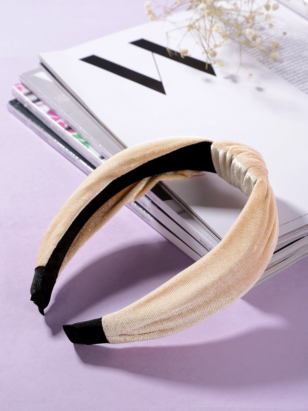 

bebe Women Cream-Coloured Velvet Hairband with Knot Detail