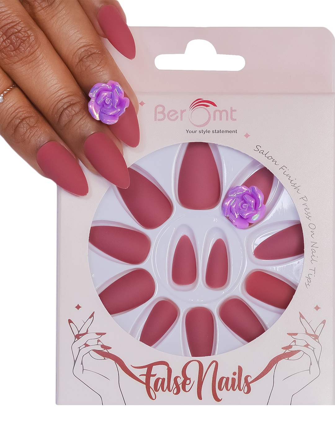 

BEROMT 12 Pcs Long-Lasting Reusable Lightweight Salon Finish Press on Nail Tips - 45, Mauve