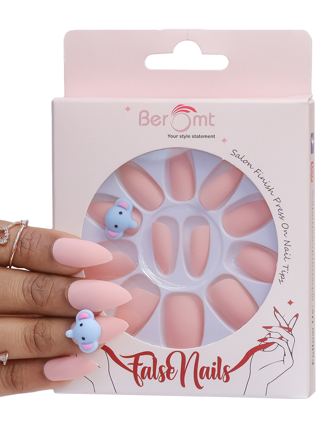 

BEROMT 12 Pcs Long-Lasting Reusable Lightweight Salon Finish Press on Nail Tips - 41, Peach