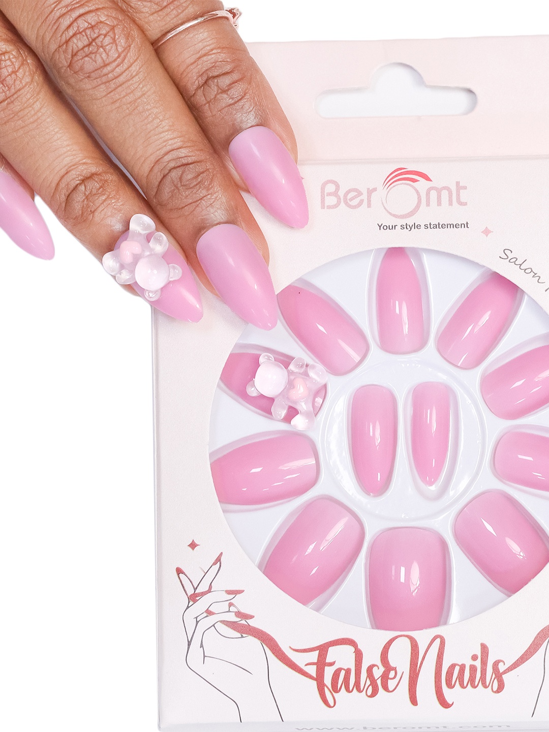 

BEROMT Salon Finish Cute Charm Press-On False Nail Tips Kit - Shade BFNC13CC, Pink