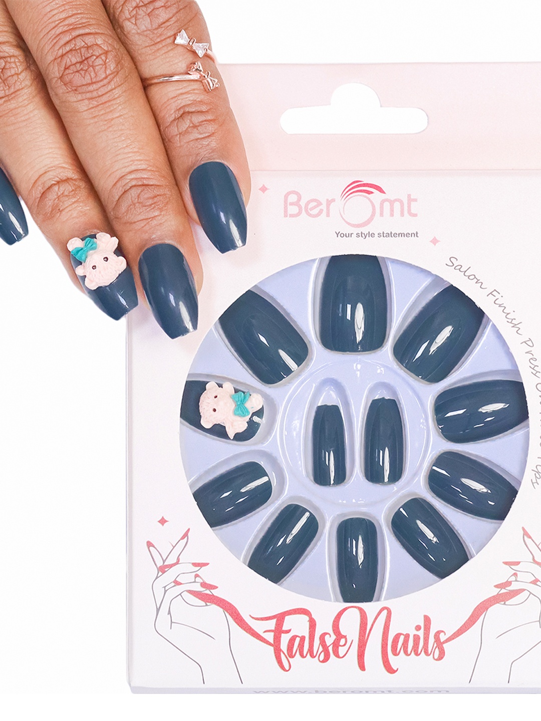 

BEROMT Salon Finish Cute Charm Press-On False Nail Tips Kit - Shade BFNC04CC, Charcoal