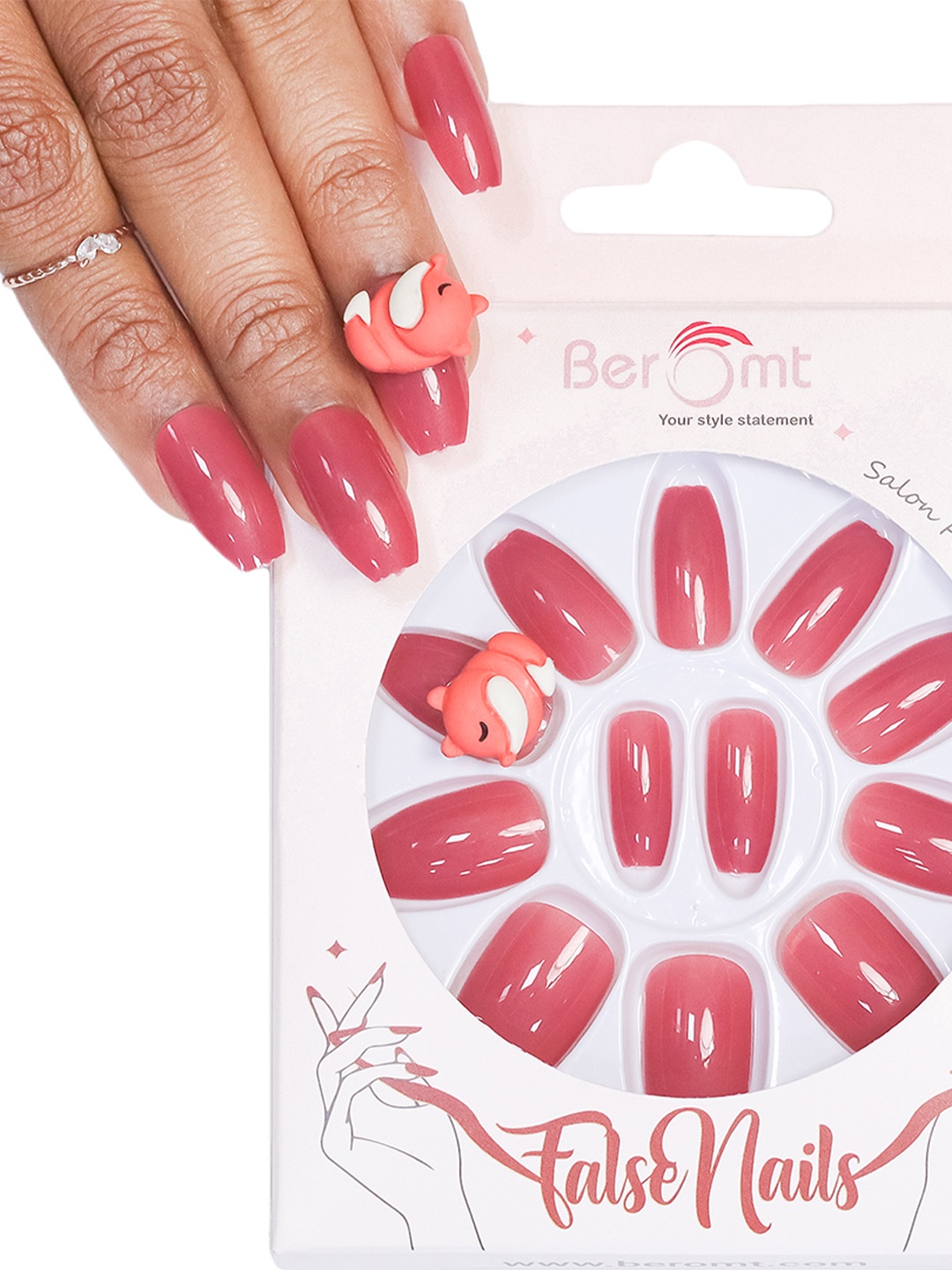 

BEROMT Salon Finish Cute Charm Press-On False Nail Tips Kit - Shade BFNC20CC, Rust