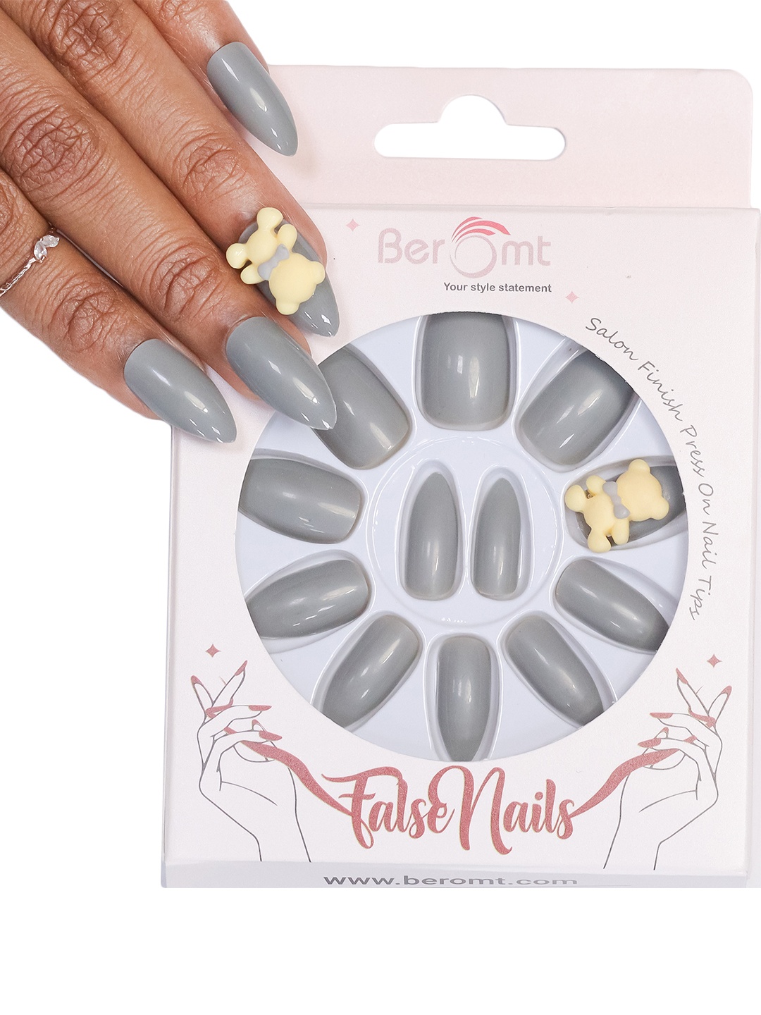 

BEROMT Salon Finish Cute Charm Press-On False Nail Tips Kit - Shade BFNC11CC, Grey