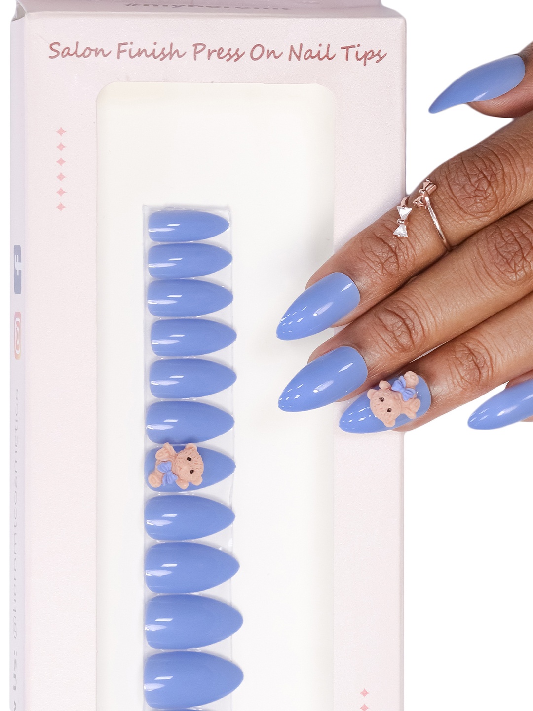 

BEROMT Salon Finish Cute Charm Press-On False Nail Tips Kit - Shade BFNC05CC, Blue