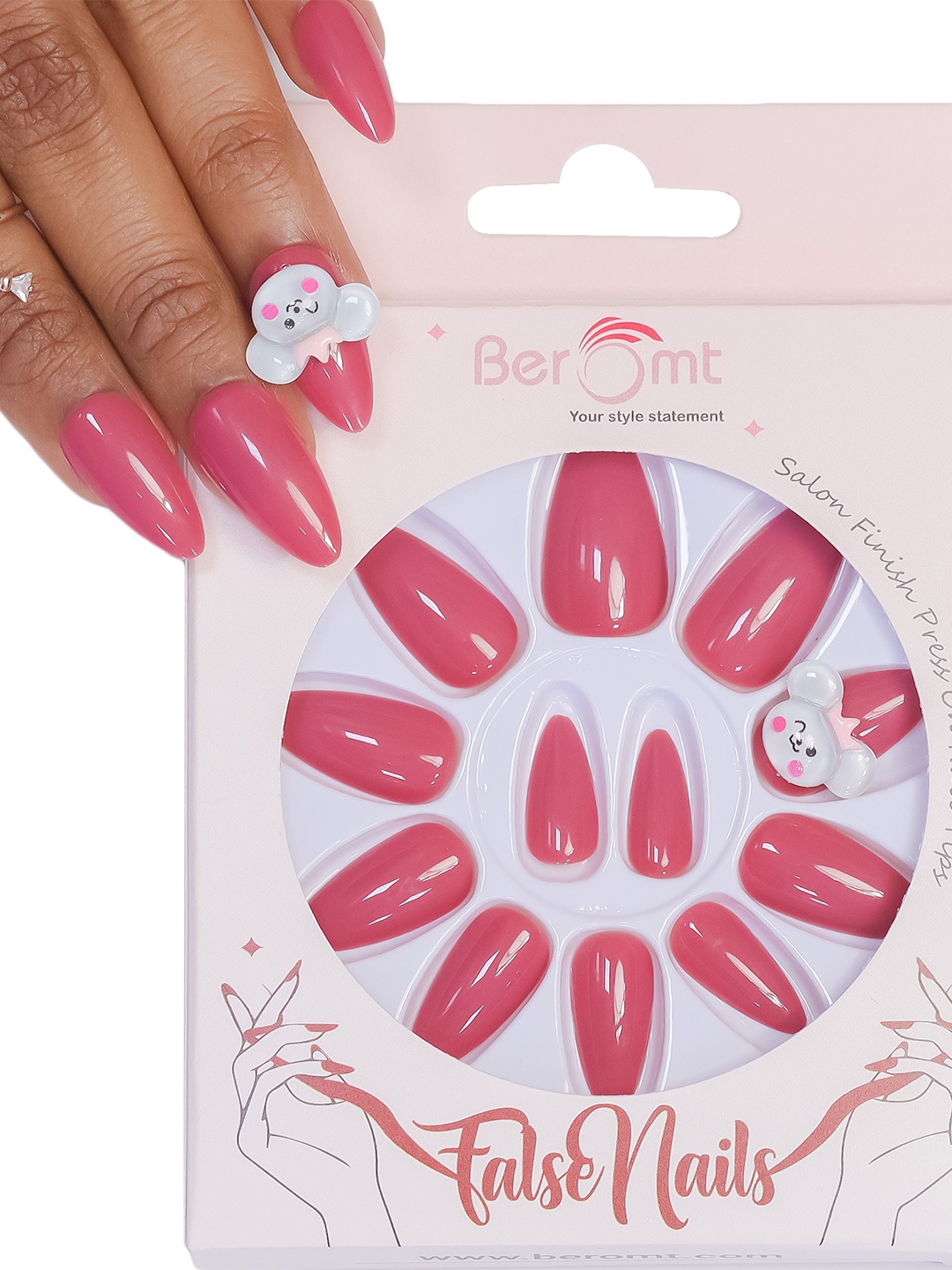 

BEROMT 12 Pcs Long-Lasting Reusable Lightweight Salon Finish Press on Nail Tips - 37, Pink