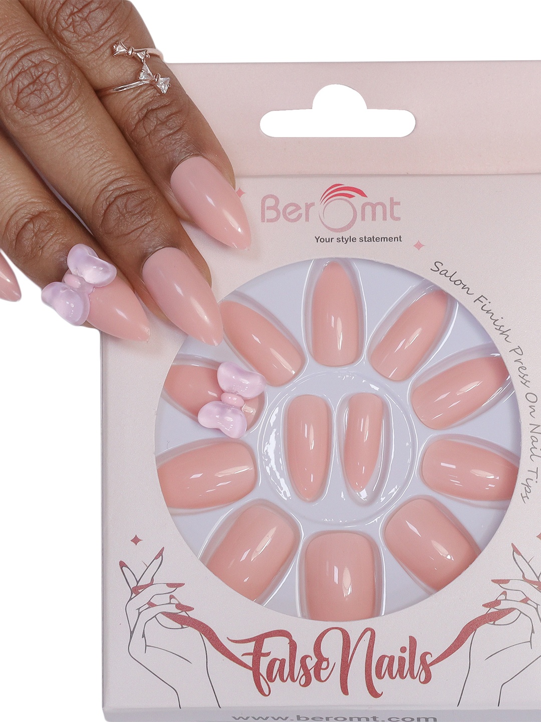 

BEROMT 12 Pcs Long-Lasting Reusable Lightweight Salon Finish Press on Nail Tips - 40, Pink