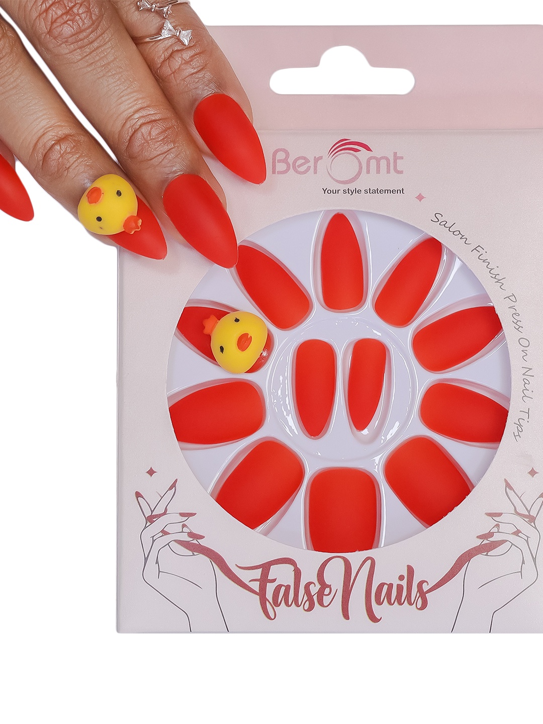 

BEROMT 12 Pcs Long-Lasting Reusable Lightweight Salon Finish Press on Nail Tips - 32, Orange