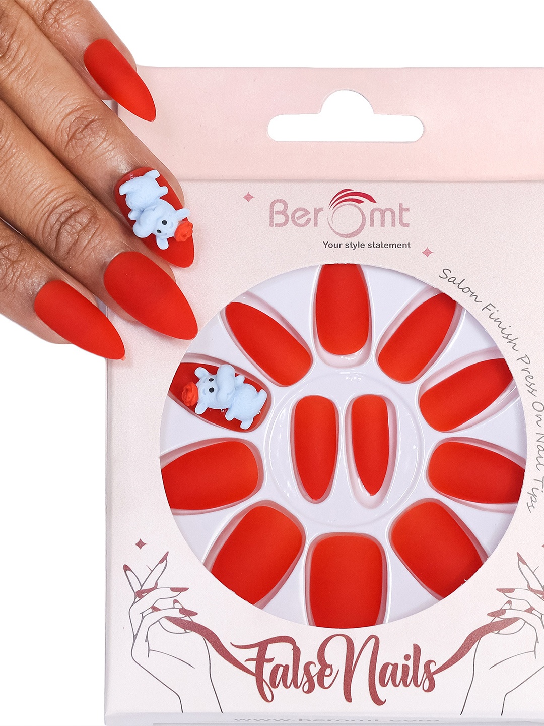 

BEROMT Salon Finish Cute Charm Press-On False Nail Tips Kit - Shade BFNC01CC, Red