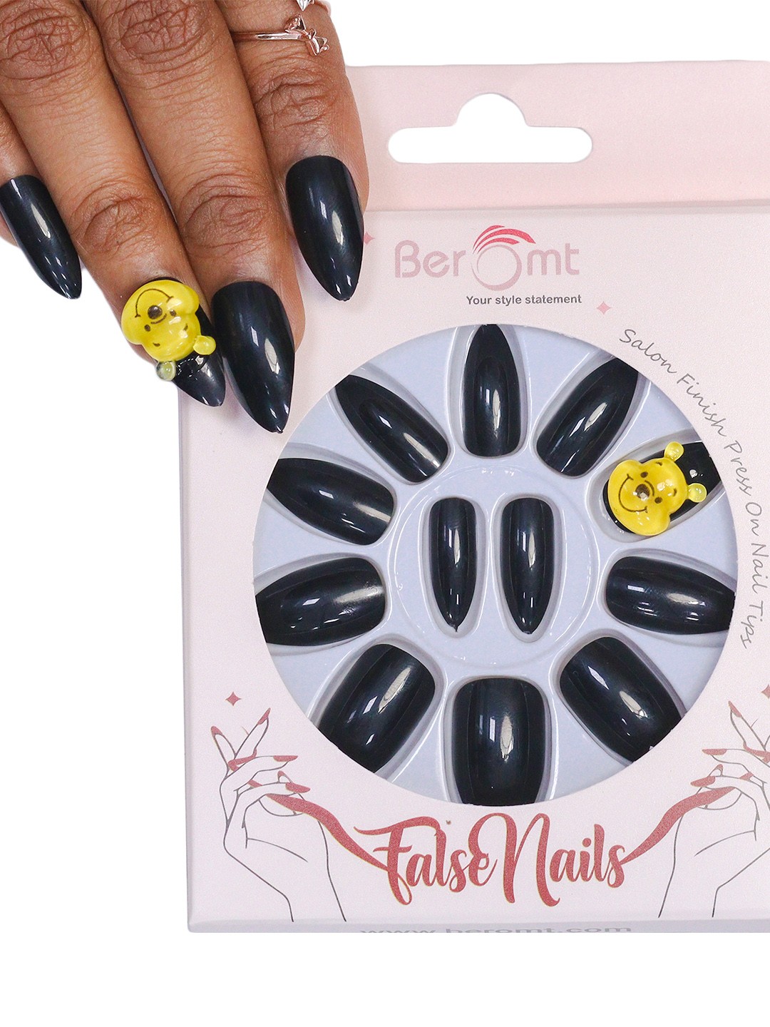 

BEROMT 12 Pcs Long-Lasting Reusable Lightweight Salon Finish Press on Nail Tips - 29, Black