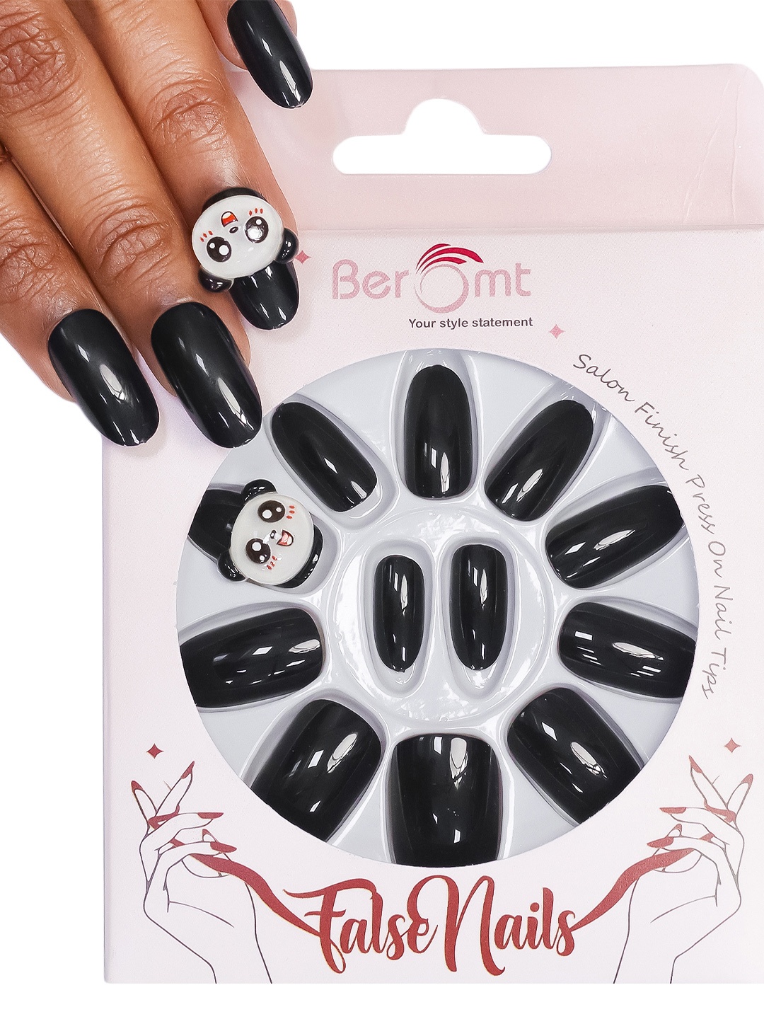 

BEROMT 12 Pcs Long-Lasting Reusable Lightweight Salon Finish Press on Nail Tips - 39, Black