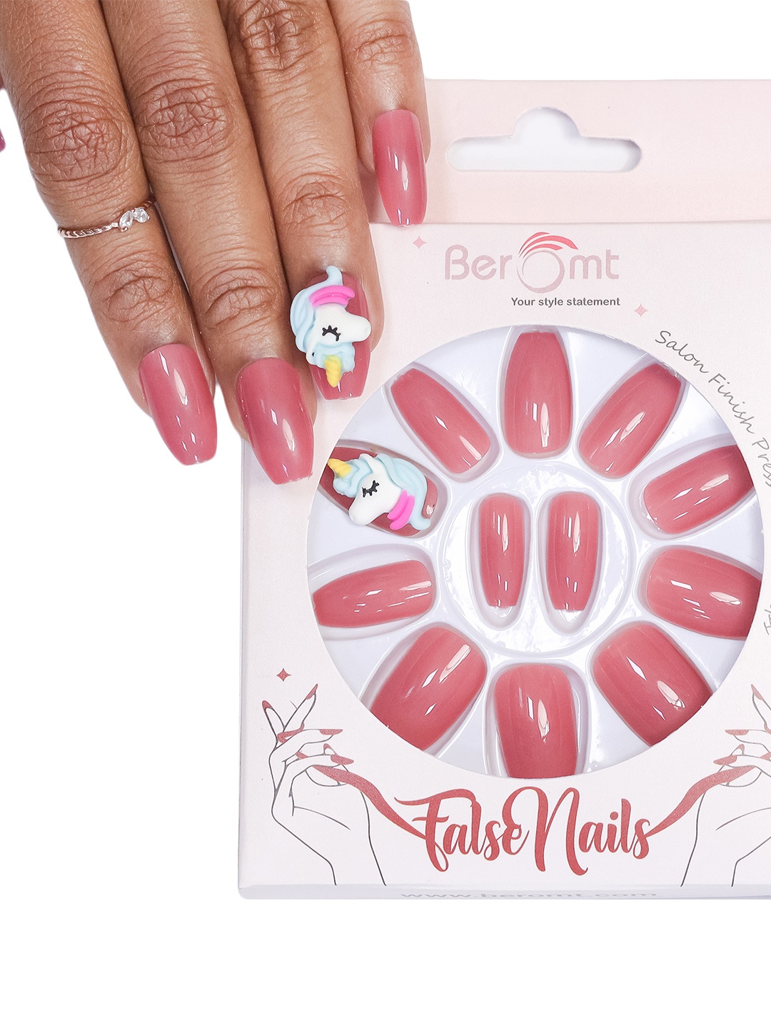 

BEROMT Salon Finish Cute Charm Press-On False Nail Tips Kit - Shade BFNC18CC, Maroon