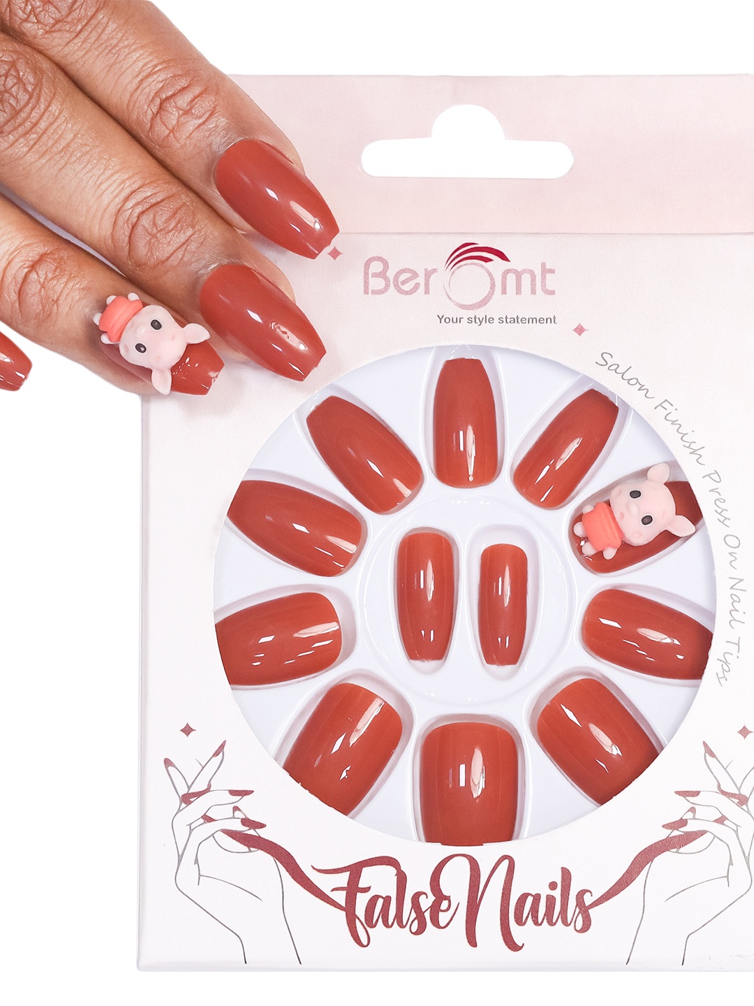 

BEROMT Salon Finish Cute Charm Press-On False Nail Tips Kit - Shade BFNC09CC, Rust
