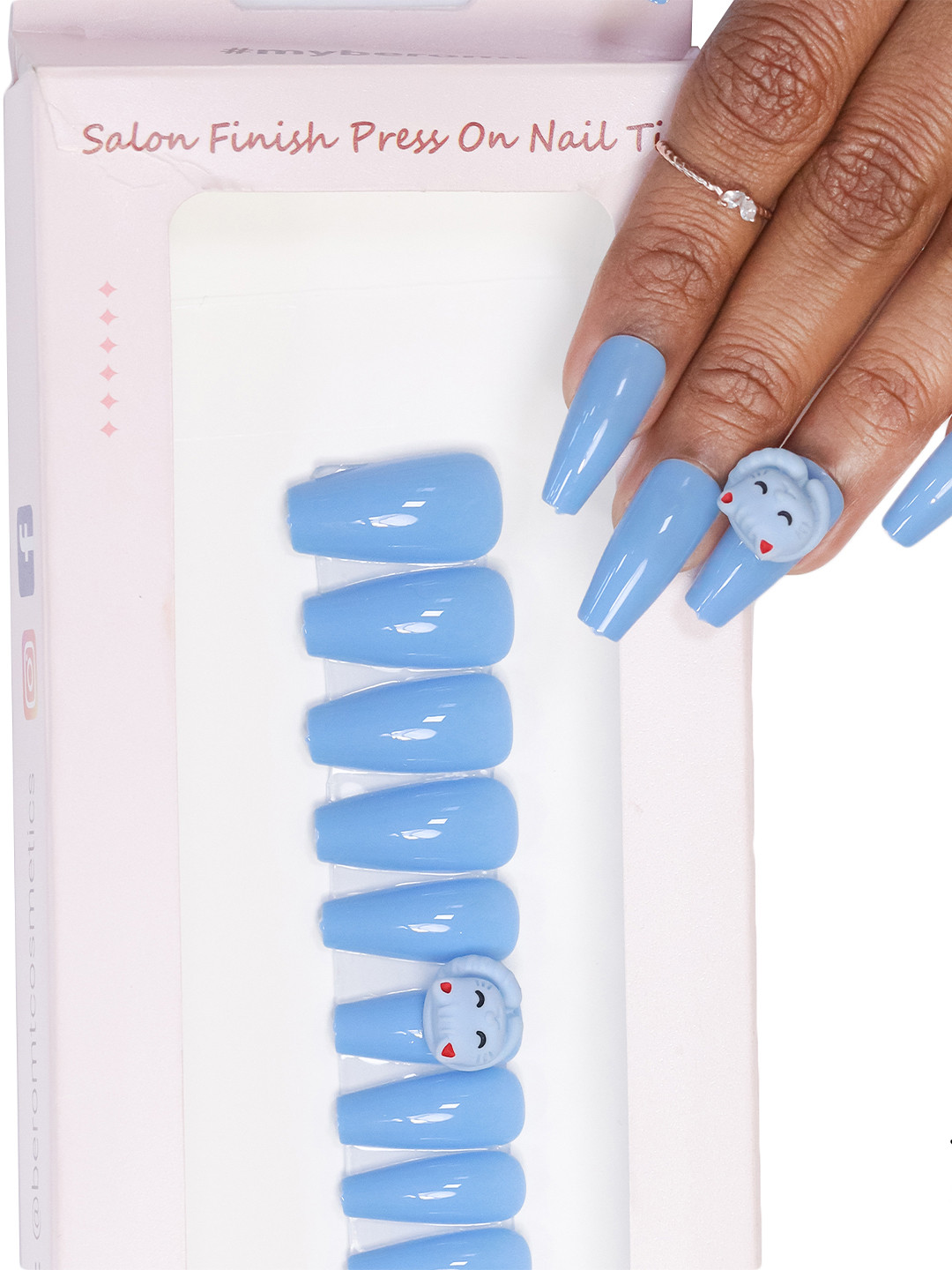 

BEROMT Salon Finish Cute Charm Press-On False Nail Tips Kit - Shade BFNC15CC, Blue