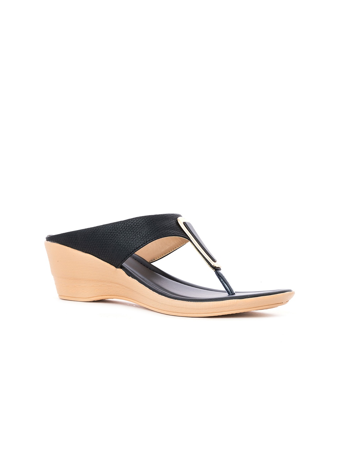 

Khadims Black & Beige Wedge Sandals with Laser Cuts