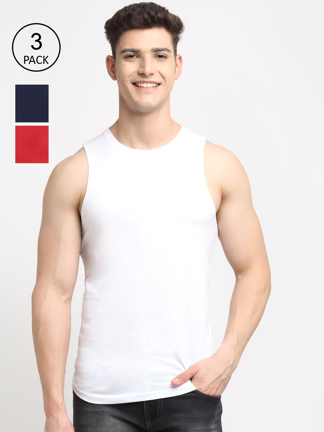 

Friskers Men Pack Of 3 Solid Cotton Innerwear Vests AE-02-03-17-S, White