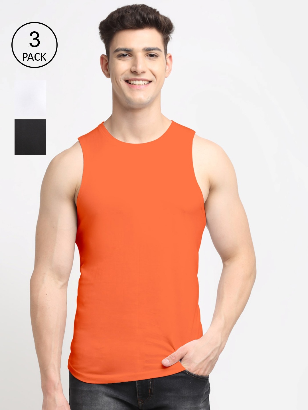 

Friskers Men Pack Of 3 Solid Pure Cotton Innerwear Vests AE-01-02-08-S, Black