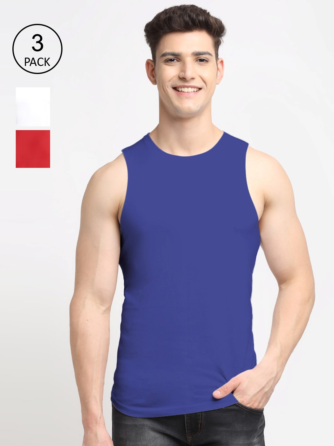 

Friskers Men Pack Of 3 Solid Cotton Apple Cut Innerwear Vests, White