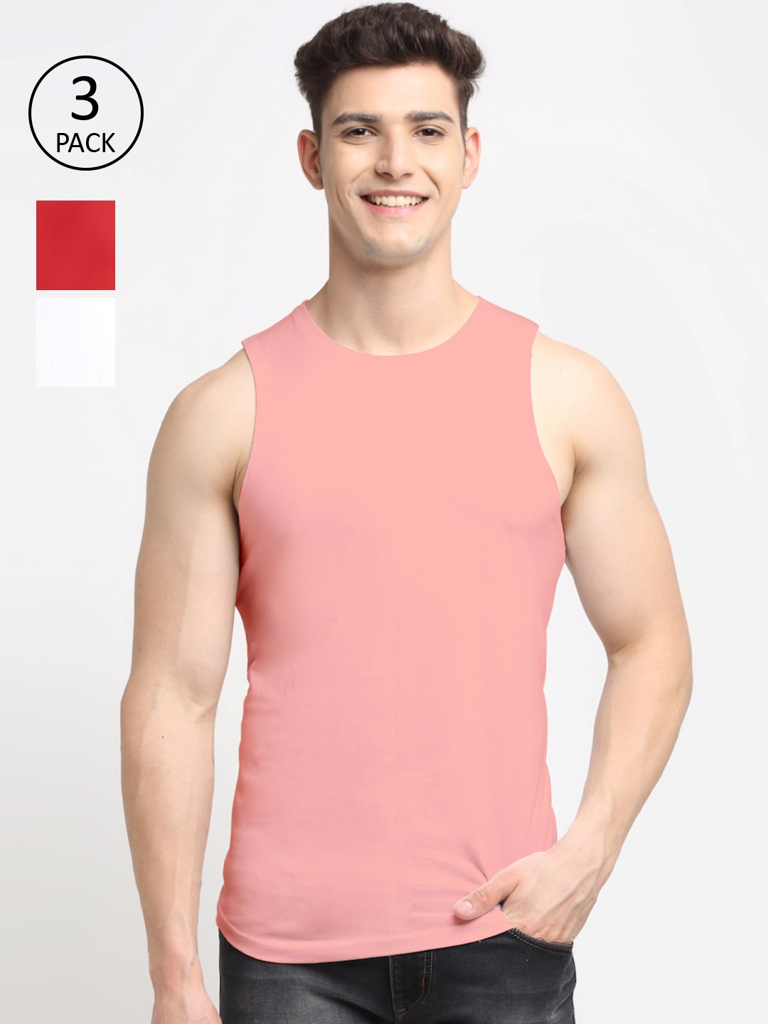

Friskers Men Pack Of 3 Solid Cotton Apple Cut Innerwear Vests, White