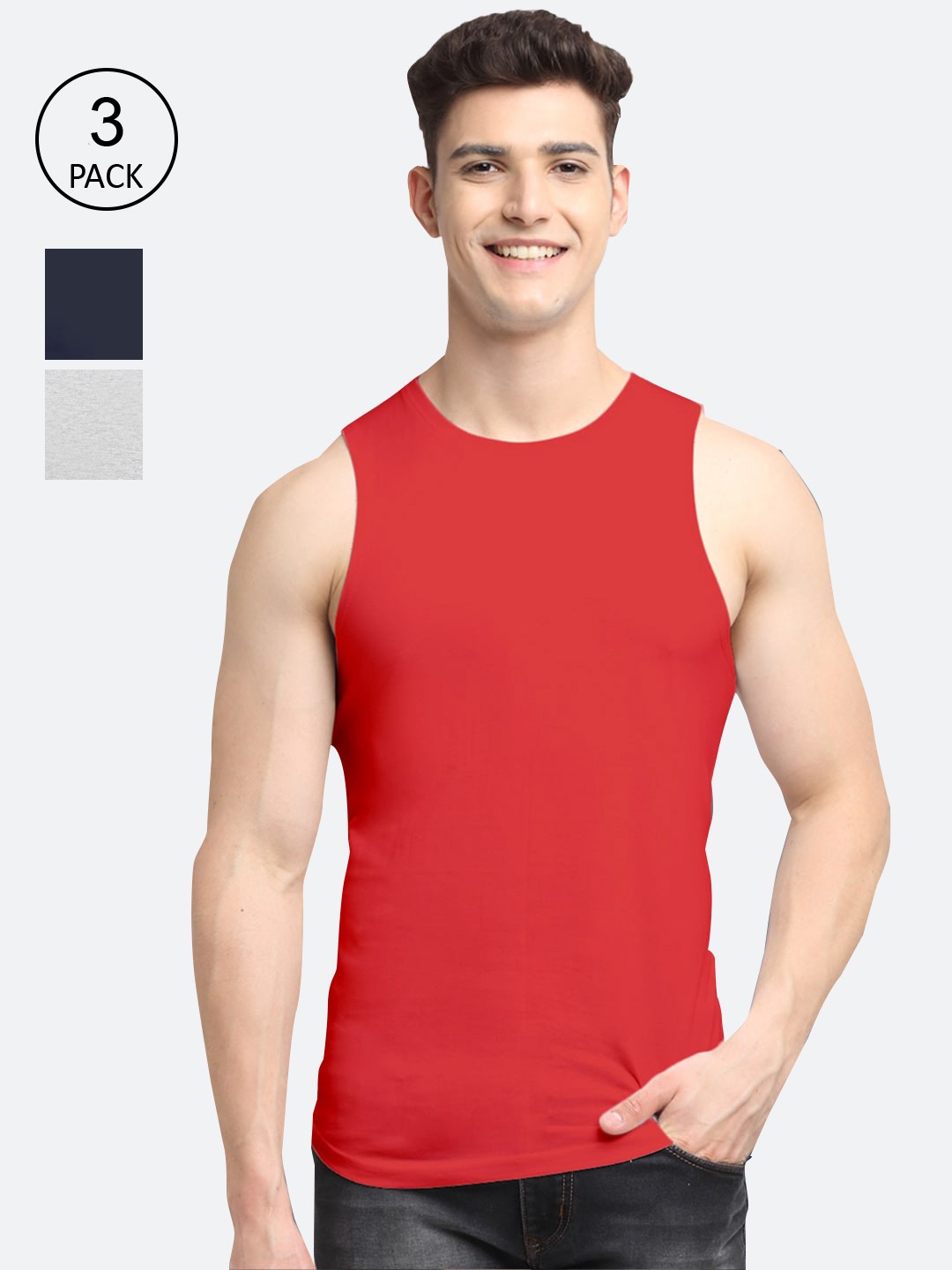 

Friskers Men Pack Of 3 Solid Pure Cotton Innerwear Vests AE-03-04-17-S, Red