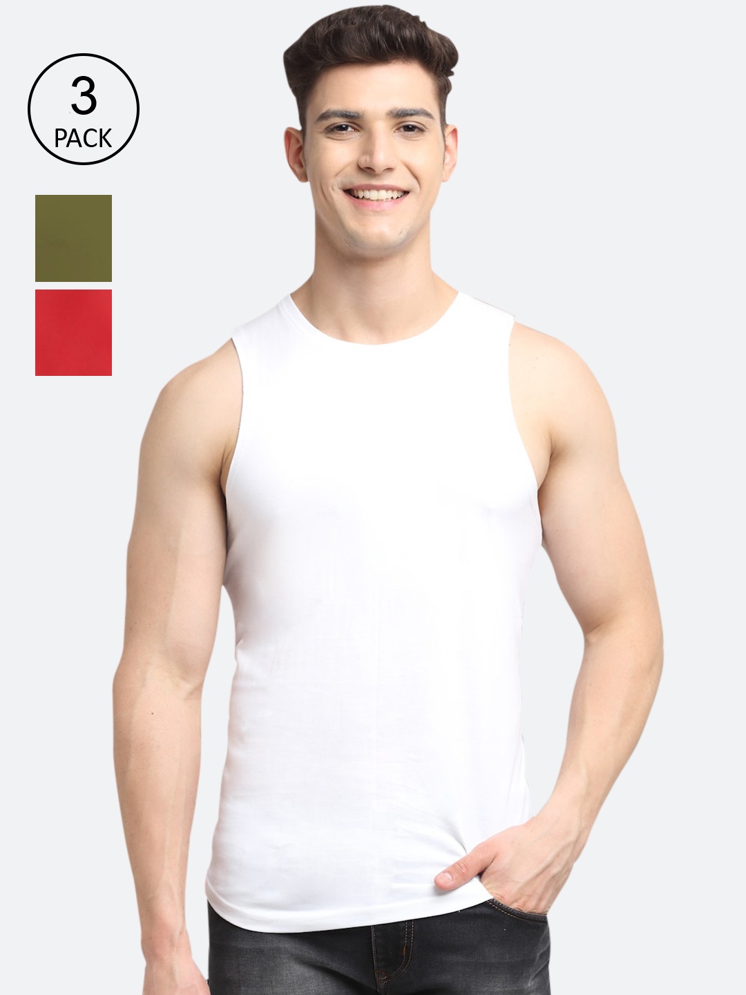 

Friskers Men Pack Of 3 Solid Cotton Apple Cut Innerwear Vests, White