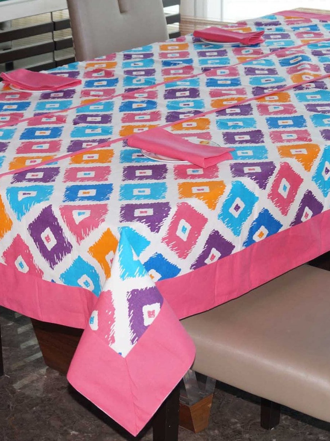 

Lushomes Pink 6 Pieces Printed Cotton Table Linen Set