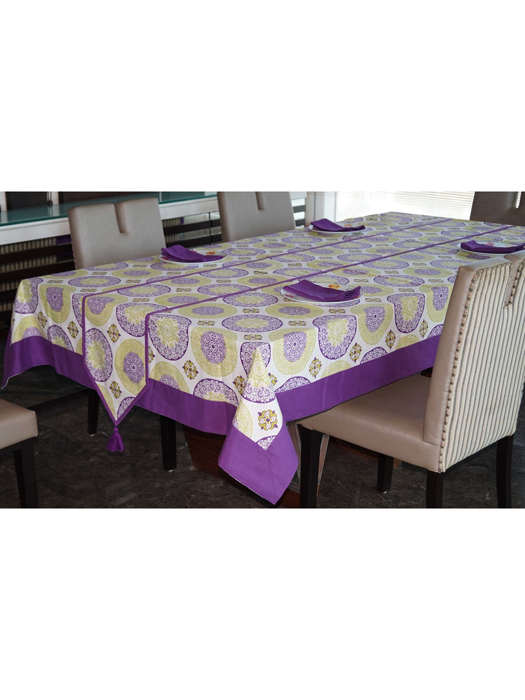 

Lushomes Purple 6 Pieces Printed Pure Cotton Table Linen Set